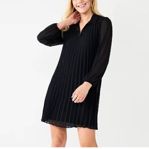 Nine West Georgette Collar Pleated Dress, Mineral Black, Women's Size M